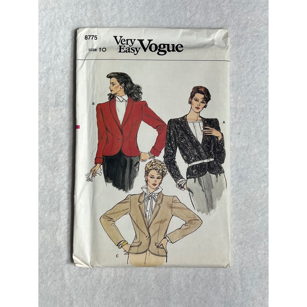 Vintage Very Easy Vogue 8775 Misses Jacket Sewing Pattern Size 10 Uncut Folded